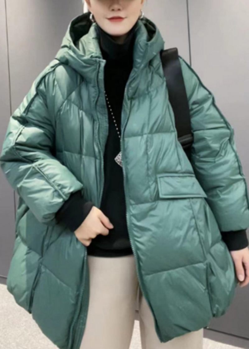 Plus Size Orange Hætte Med Lynlås Patchwork Andedun Frakke Langærmet - Dame dunjakker