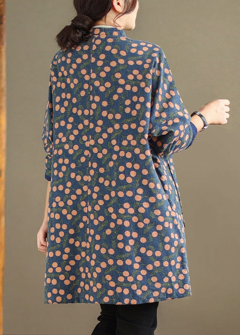 Plus Size Vintage Print Lommer Kinesisk Button Fin Bomuld Fyldt Frakke Vinter - Dame dunjakker