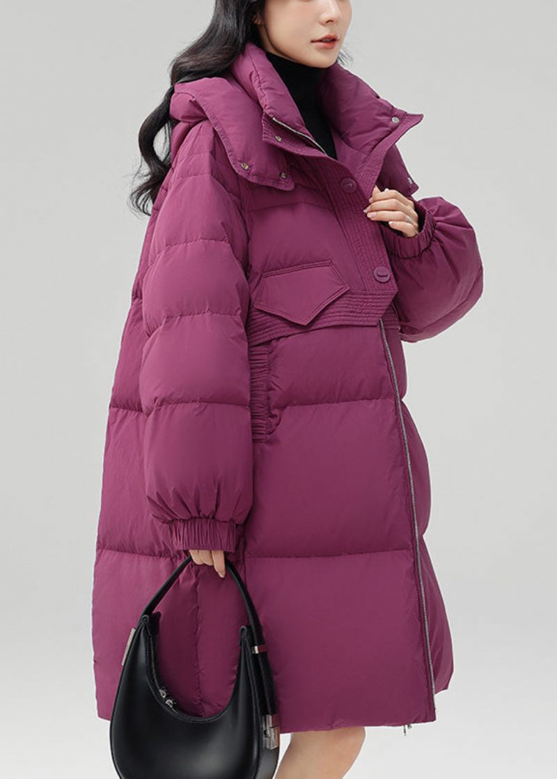 Rose Button Patchwork Duck Down Coat Langærmet Hætte - Dame dunjakker