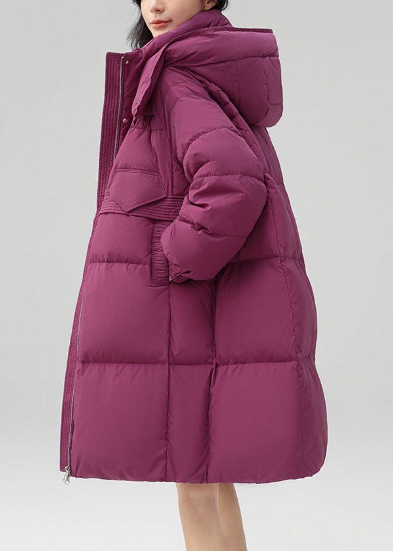 Rose Button Patchwork Duck Down Coat Langærmet Hætte - Dame dunjakker