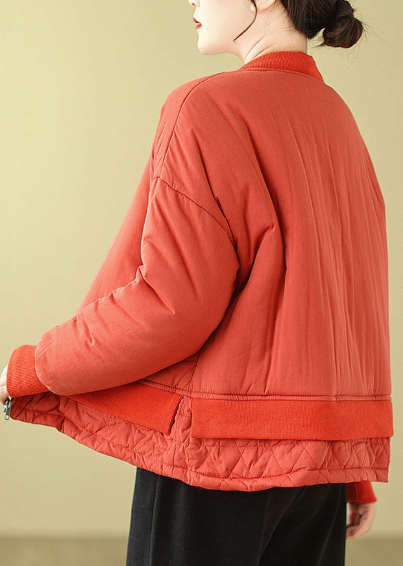 Simpel Orange Oversized Patchwork Fin Bomuld Fyldt Kvinder Witner Frakker - Dame dunjakker