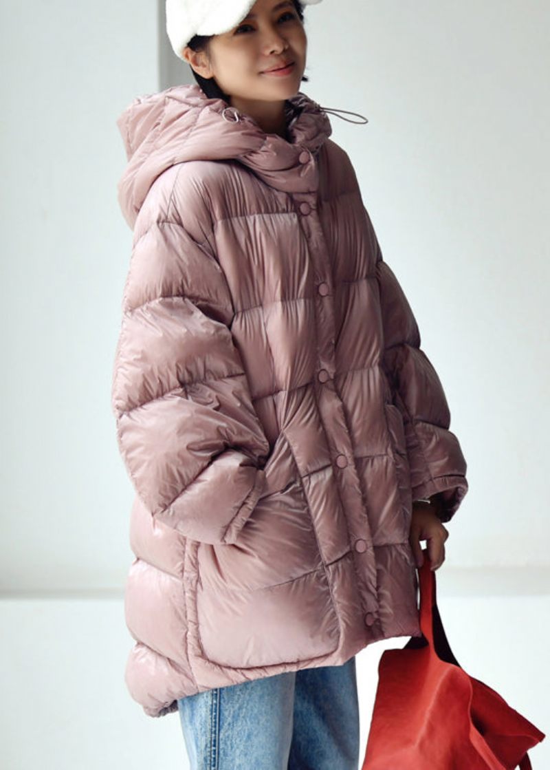 Sød Pink Snøre Med Lynlås Knap Lav Høj Design Hætte Andedun Fyldt Ned Frakke Vinter - Dame dunjakker