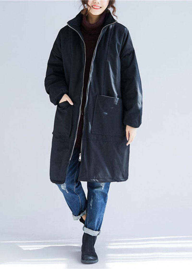 Sort Lynlås Tyk Varm Parka Vinter