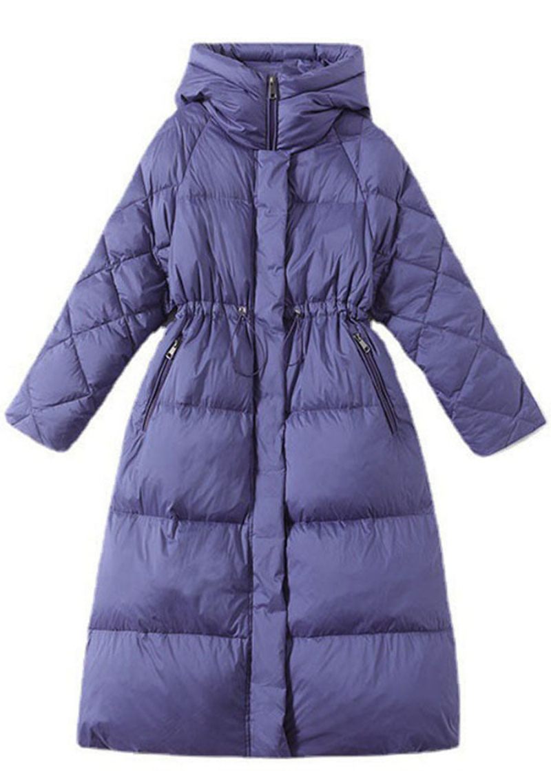 Stil Lilla Hætte Snøre Duck Down Puffer Jakke Vinter - Lilla