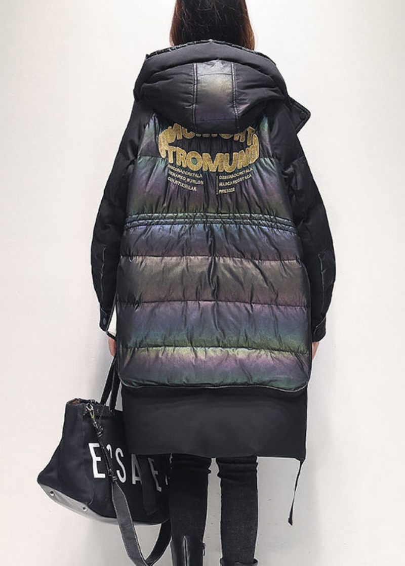 Stil Sorte Lynlåslommer Grafisk Andedun Hooded Parkaer Winter - Dame dunjakker