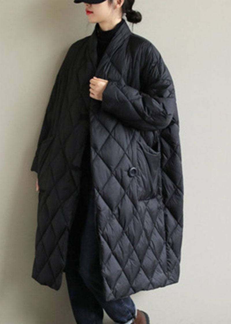 Street Black Stand Krave Knaplommer Winter Down Coat Langærmet - Dame dunjakker