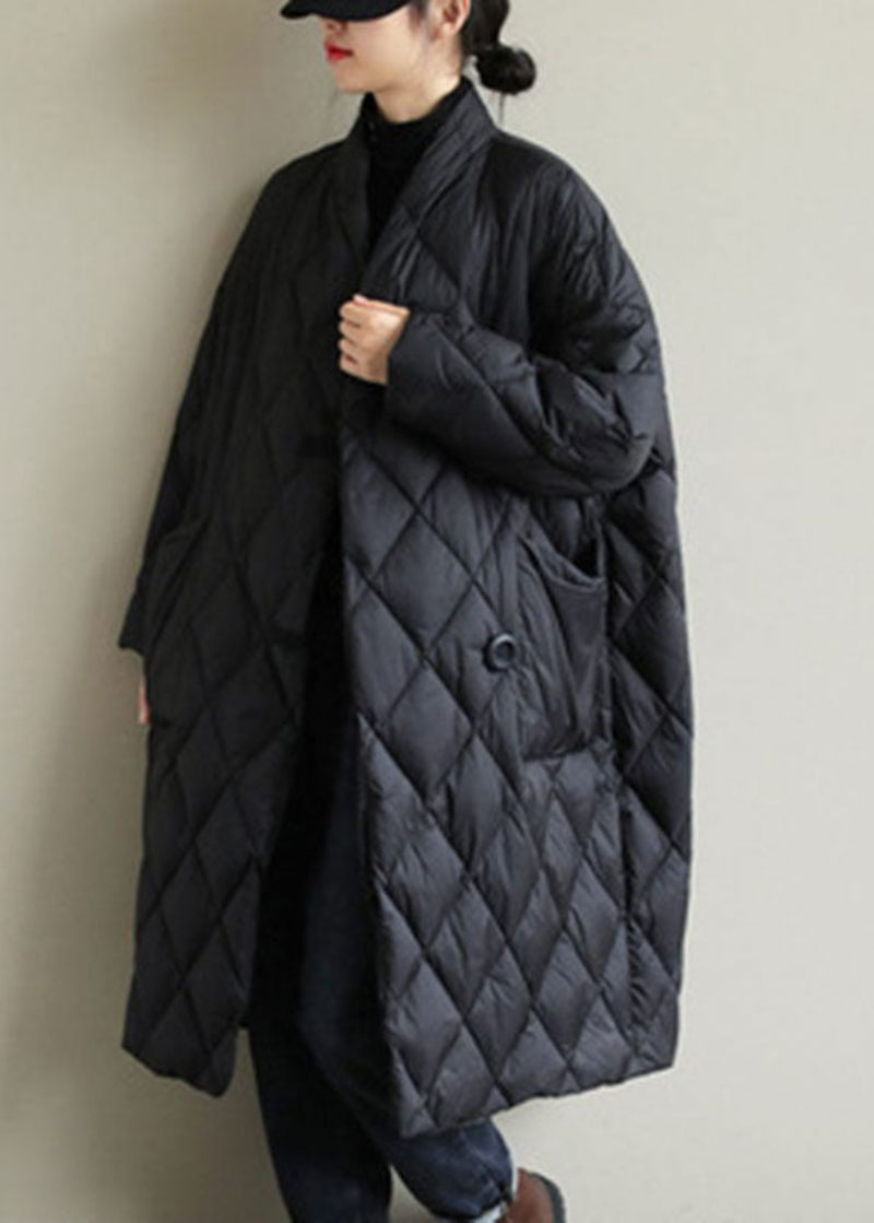 Street Black Stand Krave Knaplommer Winter Down Coat Langærmet - Dame dunjakker