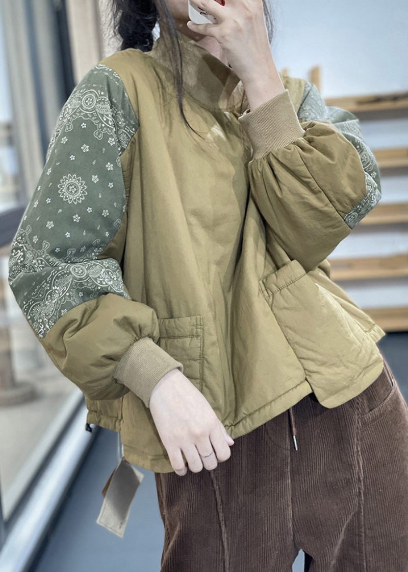 Unik Græsgrøn Skildpaddehals Patchworklommer Fin Bomuldsfyldt Pullover Streetwear Vinter