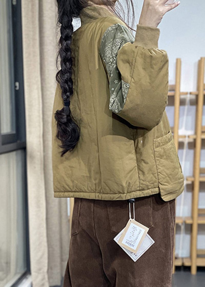 Unik Græsgrøn Skildpaddehals Patchworklommer Fin Bomuldsfyldt Pullover Streetwear Vinter - Dame dunjakker
