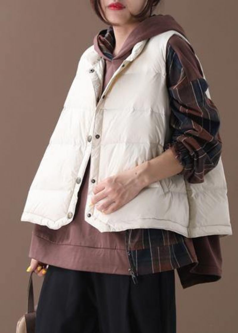 Varm Beige Parkaer Trendy Plus Size Snejakker Vinterstativ Krave Ærmeløst Outwear
