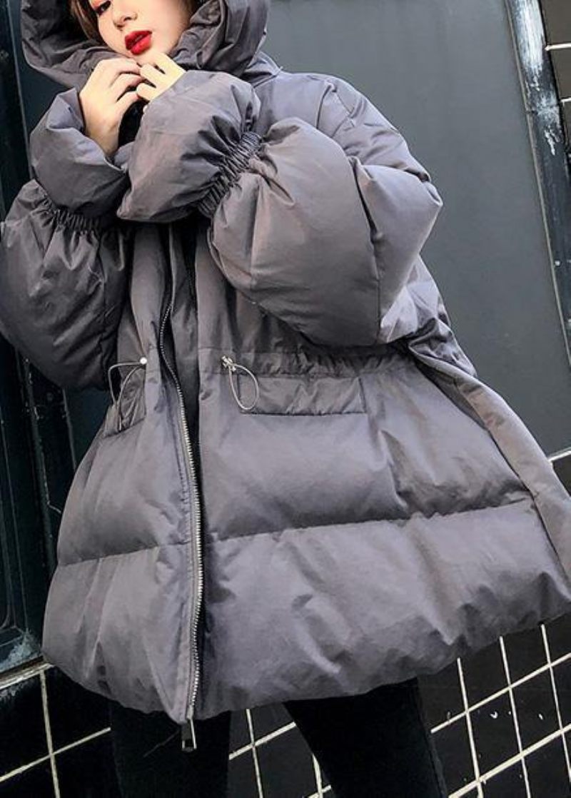 Varmt Plus Size Tøj Jakker Frakker Vinterfrakker Grå Hætte Vinter Outwear - Grå