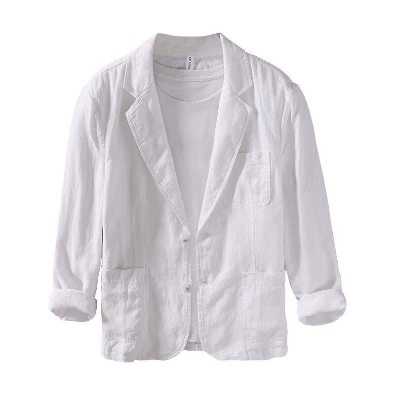 Forår Sommer Mænd Solid Single Button Linen Blazers Style Høj Kvalitet Retro Casual Daily Suit - L948 Khaki