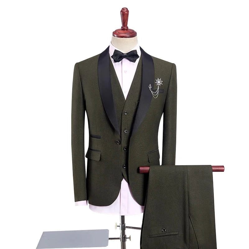 Herre Bryllup Smoking Jakkesæt Med Bukser Design Sort Sjal Revers Slim Fit Burgund Blå Mænd - Blå