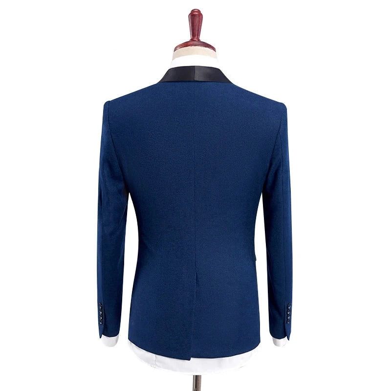 Herre Bryllup Smoking Jakkesæt Med Bukser Design Sort Sjal Revers Slim Fit Burgund Blå Mænd - Blå