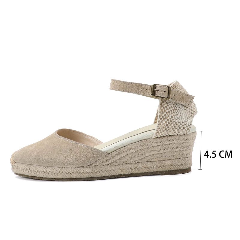 Ægte Åbne Solide Sandaler Til Kvinder Elastisk Afslappet Sandal - 45Cm Beige Læder