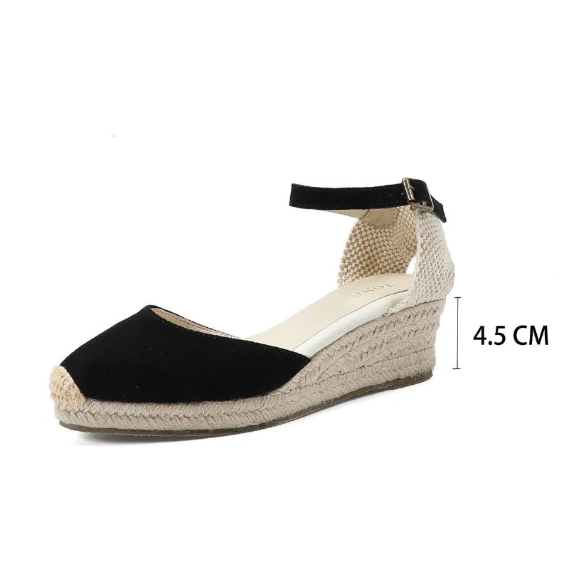 Ægte Åbne Solide Sandaler Til Kvinder Elastisk Afslappet Sandal - 45Cm Beige Læder