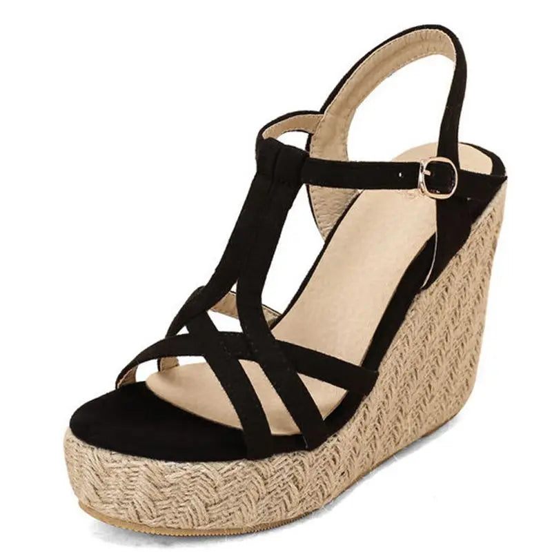Kvinde Sandaler Ankel Spænde Stropper Casual Platform Kile Kortfattet Sort Blå Sommer - Sort