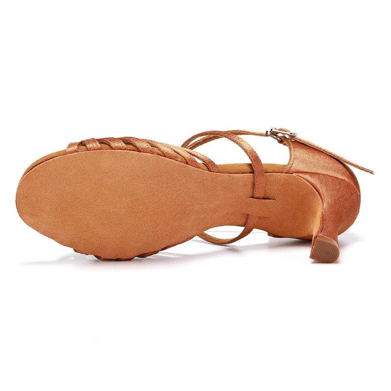 Kvinder Latinsk Dansesko Med Knude Balsal Silke Satin Krystal Spændesandaler - Pink 55Cm