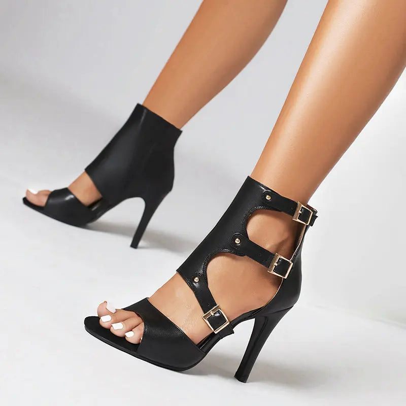 Kvinder Sandaler Peep Toe Tynde Høje Hæle 7 cm Spændestropper Latinsko Sommer - Hvid
