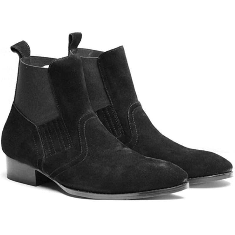 Eksklusiv Euro Vintage Luksus Slip On Wyatt Classic Harness Ankel Chelsea Boots Personlige Åndbare Wedge Punkstøvler - Sort