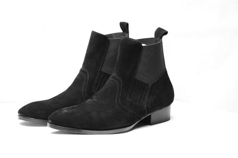 Eksklusiv Euro Vintage Luksus Slip On Wyatt Classic Harness Ankel Chelsea Boots Personlige Åndbare Wedge Punkstøvler - Sort