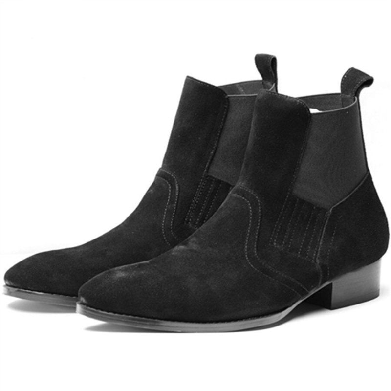 Eksklusiv Euro Vintage Luksus Slip On Wyatt Classic Harness Ankel Chelsea Boots Personlige Åndbare Wedge Punkstøvler - Sort