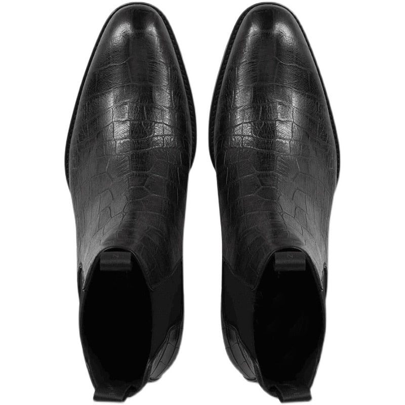 Eksklusiv Slip-on Paris Sten Mønster Catwalk Wedge Håndlavede Læder Chelsea Støvler - Sort