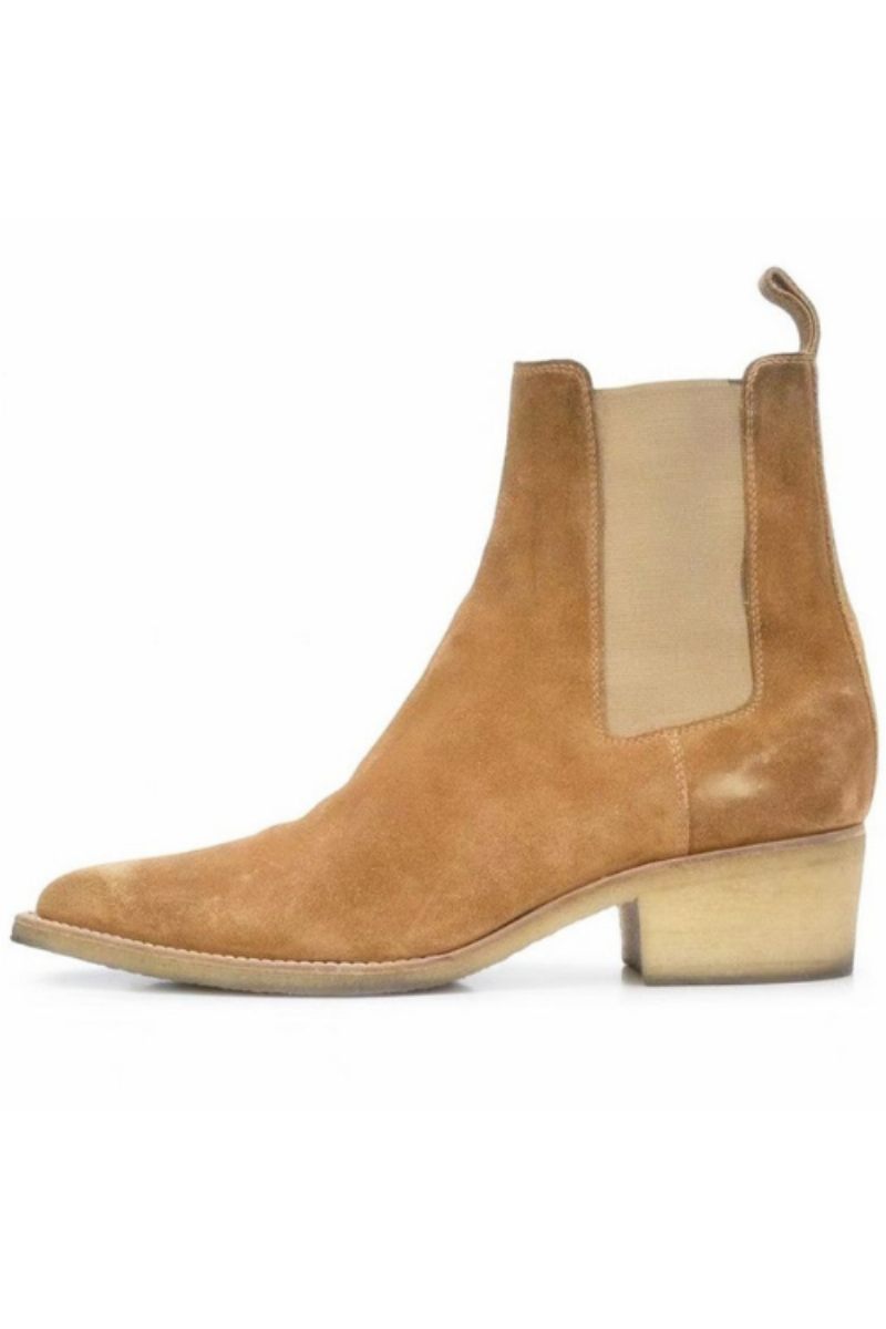 Håndlavet Ruskind Læder Sole Boots Desert Højhælede Kile Mænd