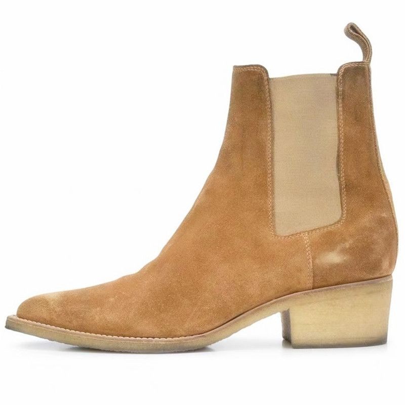 Håndlavet Ruskind Læder Sole Boots Desert Højhælede Kile Mænd - Grå