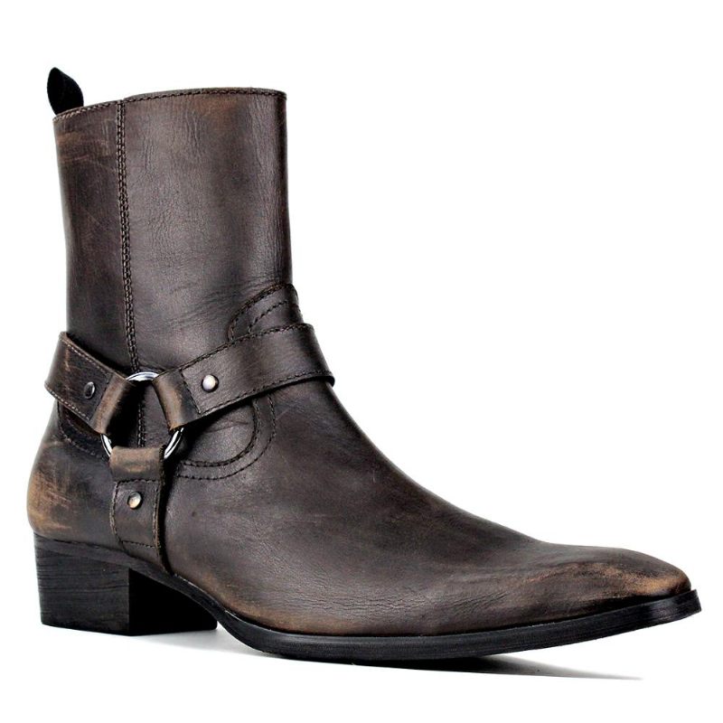 Herrestøvler Ægte Lædersko Ankel Lynlås Motorcykelstøvler Chelsea Boots Klassiske Kalveskindssko Højhælede Støvler - Brun