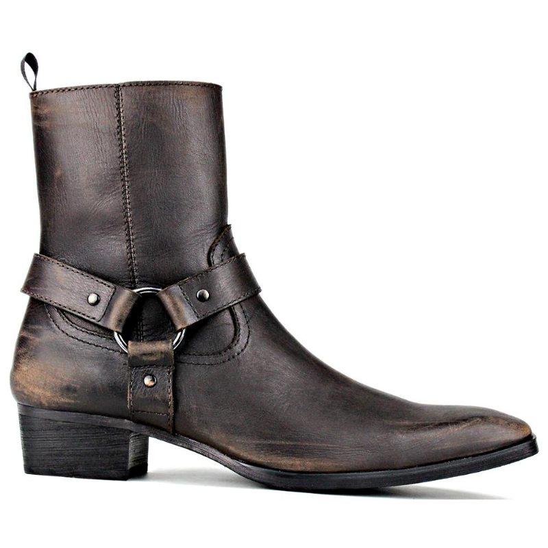 Herrestøvler Ægte Lædersko Ankel Lynlås Motorcykelstøvler Chelsea Boots Klassiske Kalveskindssko Højhælede Støvler - Brun