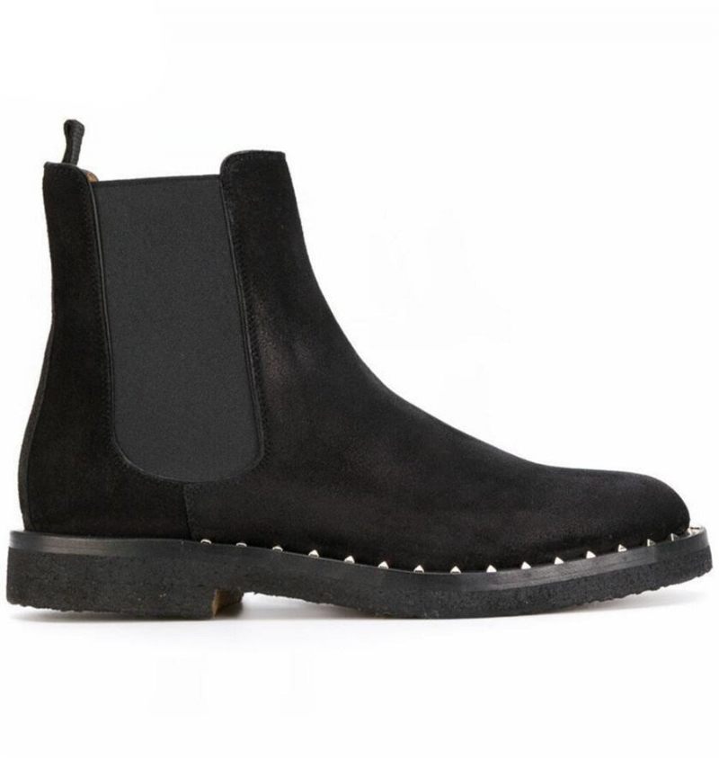 High Top Street Mænd Vintage Nitter Håndlavede Ruskindsstøvler Nye Slim Fit Personlige Veststøvler - Sort