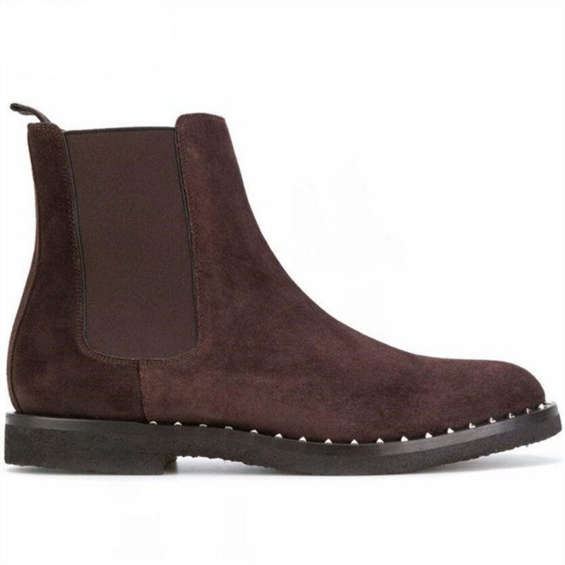 High Top Street Mænd Vintage Nitter Håndlavede Ruskindsstøvler Nye Slim Fit Personlige Veststøvler - Sort