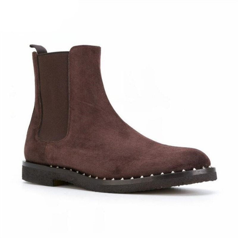 High Top Street Mænd Vintage Nitter Håndlavede Ruskindsstøvler Nye Slim Fit Personlige Veststøvler - Sort