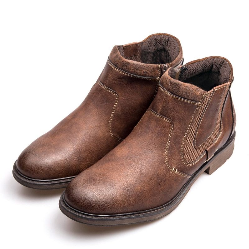 Mænd Støvler Læder Efterår Vinter Vintage Style Ankel Kort Chelsea Boot Man Fodtøj - Sort