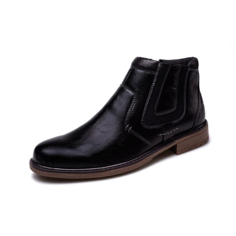 Mænd Støvler Læder Efterår Vinter Vintage Style Ankel Kort Chelsea Boot Man Fodtøj - Sort
