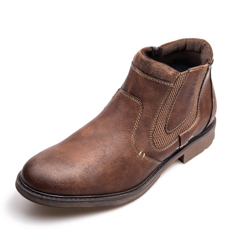 Mænd Støvler Læder Efterår Vinter Vintage Style Ankel Kort Chelsea Boot Man Fodtøj - Sort