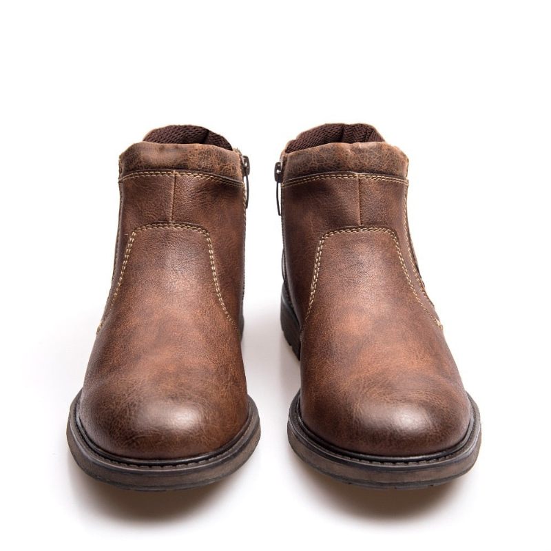 Mænd Støvler Læder Efterår Vinter Vintage Style Ankel Kort Chelsea Boot Man Fodtøj - Sort