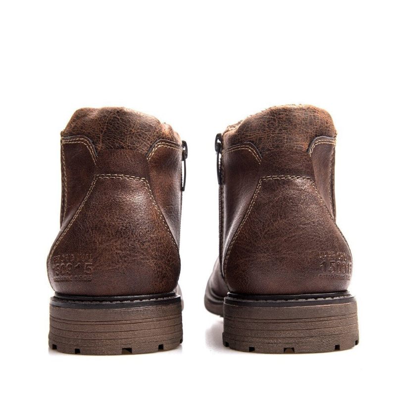 Mænd Støvler Læder Efterår Vinter Vintage Style Ankel Kort Chelsea Boot Man Fodtøj - Sort
