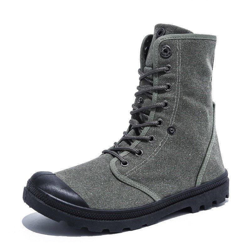Mænd Udendørs Sko Støvler Tykke Soled High Top Canvas Sko Flanging Sneakers - Sort