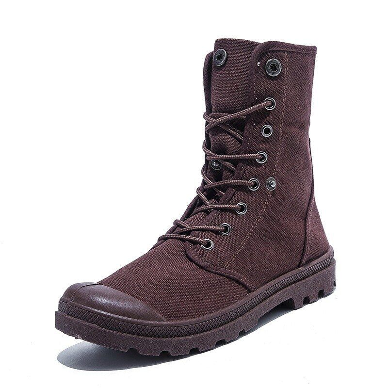 Mænd Udendørs Sko Støvler Tykke Soled High Top Canvas Sko Flanging Sneakers - Sort