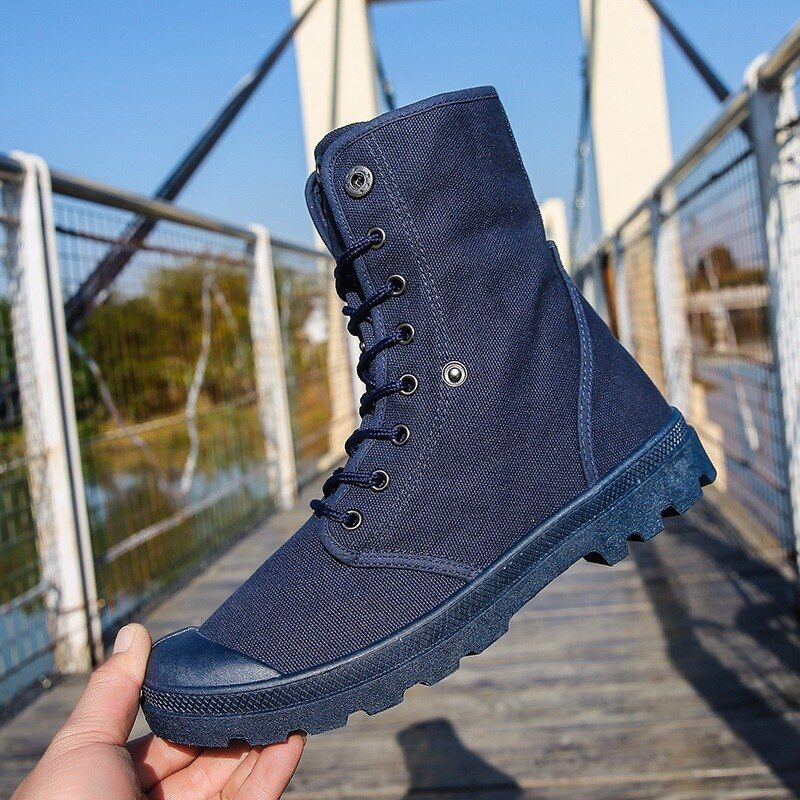 Mænd Udendørs Sko Støvler Tykke Soled High Top Canvas Sko Flanging Sneakers - Sort