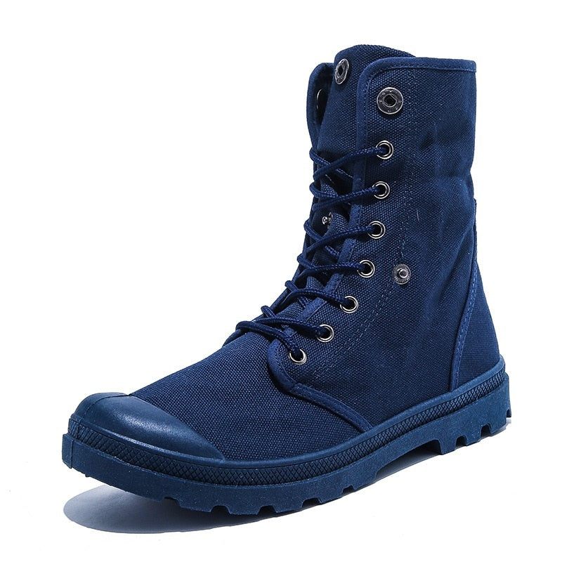 Mænd Udendørs Sko Støvler Tykke Soled High Top Canvas Sko Flanging Sneakers - Sort