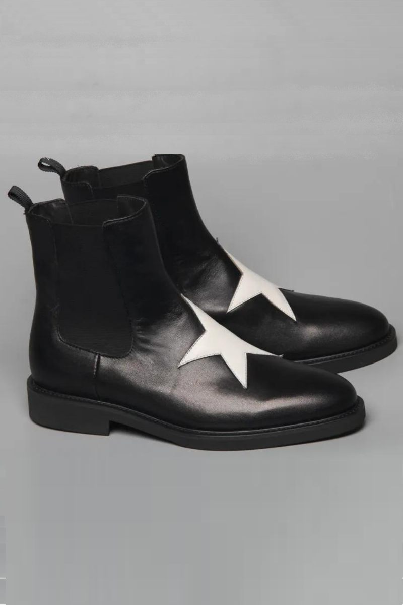 Slip On Spidstå Ægte Læder Pentagram Patchwork Chelsea-støvler