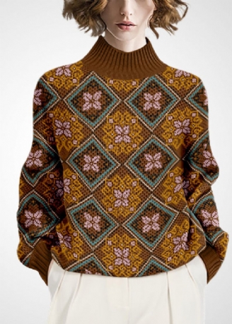 Baggy Løst Fugleprint Ulden Blandet Sweater Toppe Elastisk Plus Size Afslappet Dame Strik Pullover