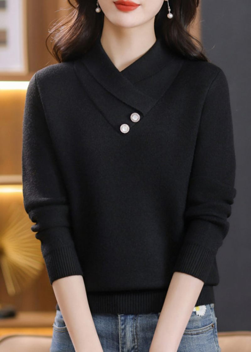 Chic Abrikos Button Patchwork Varm Fleece Ulden Strik Top Spring - Dame uldfrakker