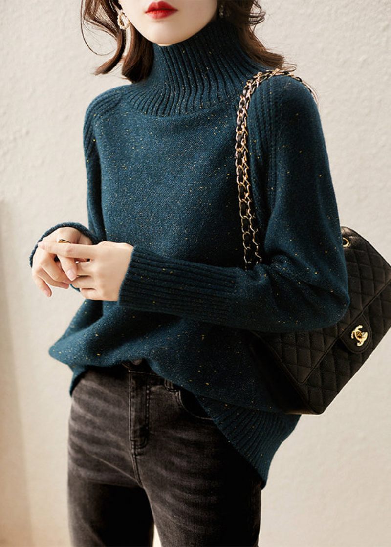 Fransk Peacock Grøn Hign Neck Tyk Ulden Strik Pullover Fall - Dame uldfrakker