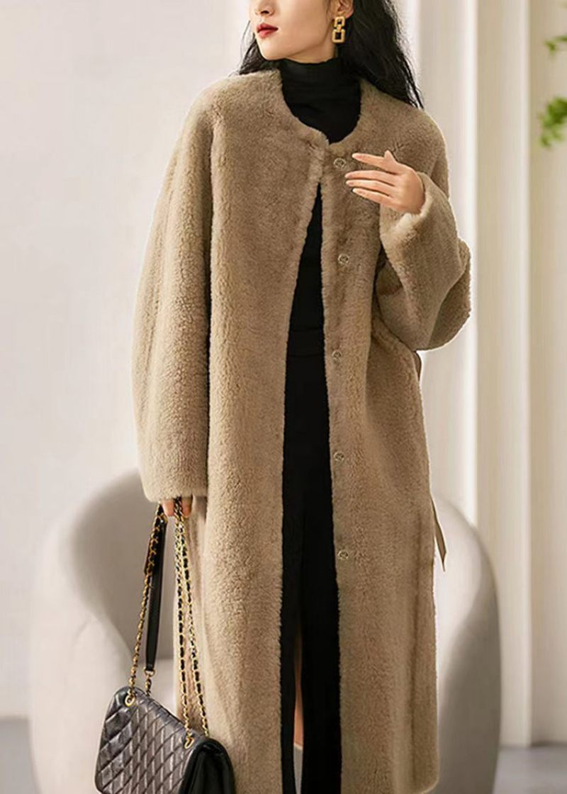 Kamellommer Patchwork Uld Trench O Neck Knap Vinter