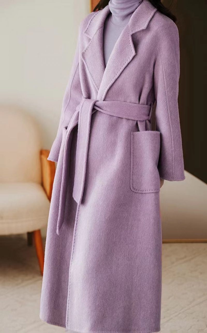 Luxy Lavendel Silke Uld Blended Trench Overcoat Uld Frakke Vinter - Lavendel