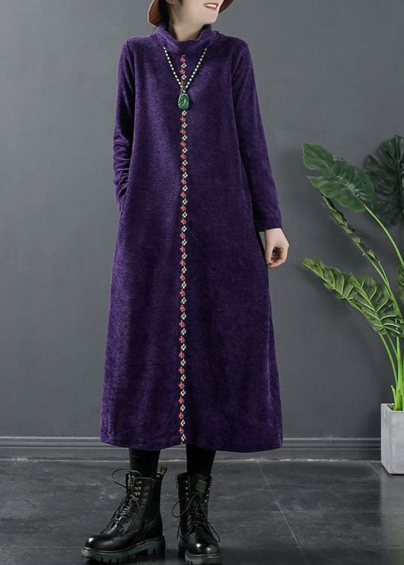 Monteret Lilla Turtle Neck Ulden Maxi Kjole Vinter - Dame uldfrakker